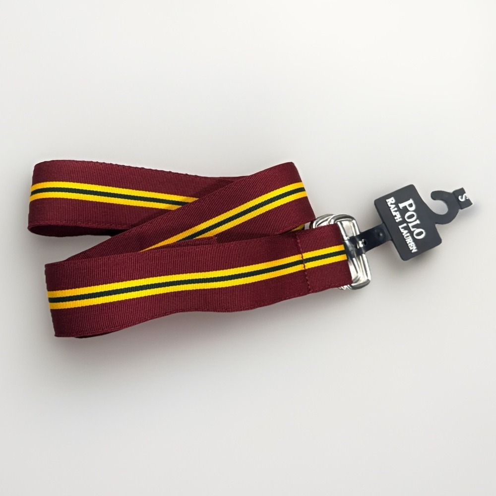 Polo Ralph Lauren Ribbon D-Ring Belt S Maroon Striped Adjustable Double Buckle
